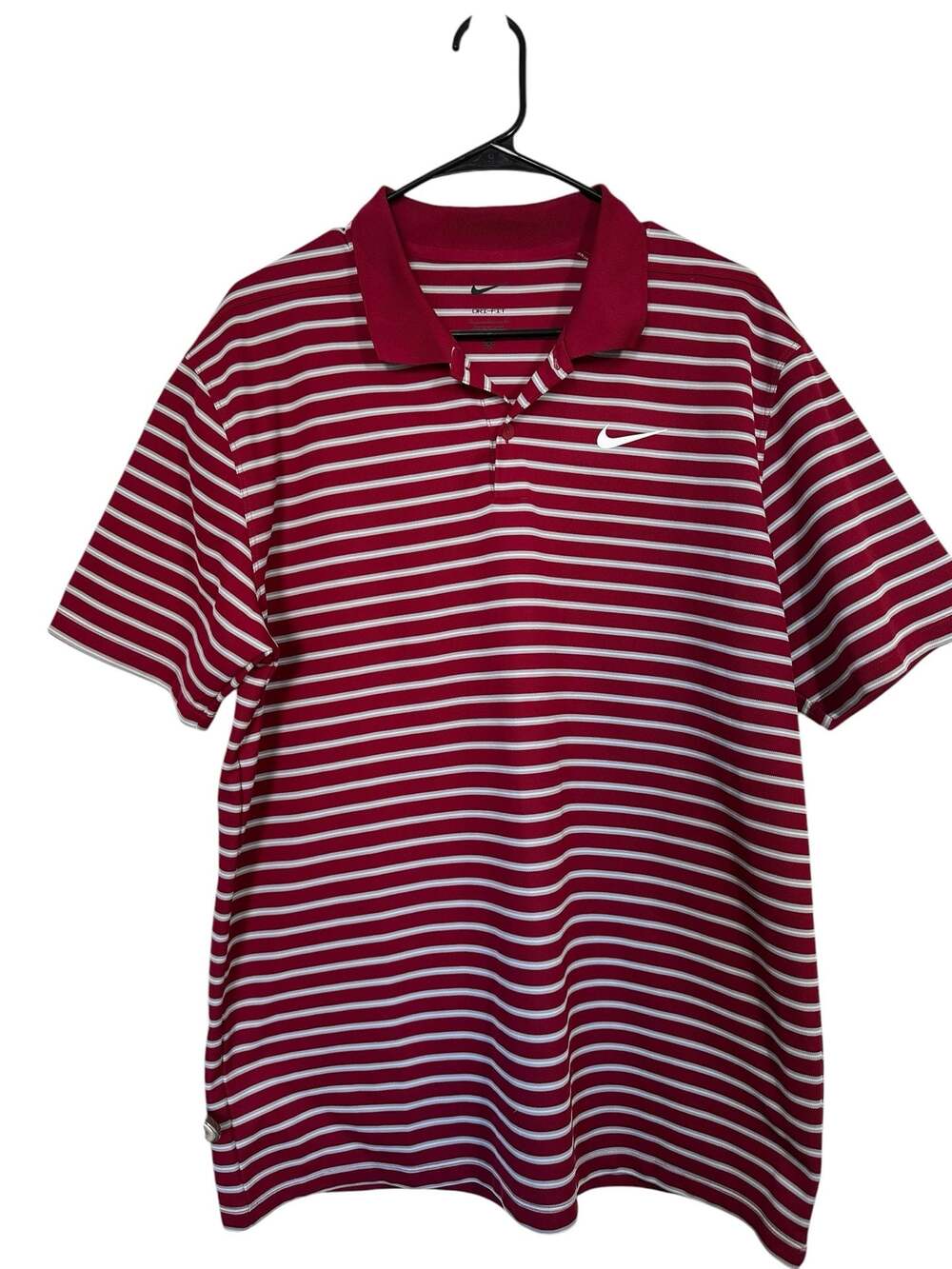 Nike Dri-FIT Golf Polo Shirt Men’s Large Red White Striped Swoosh Golf